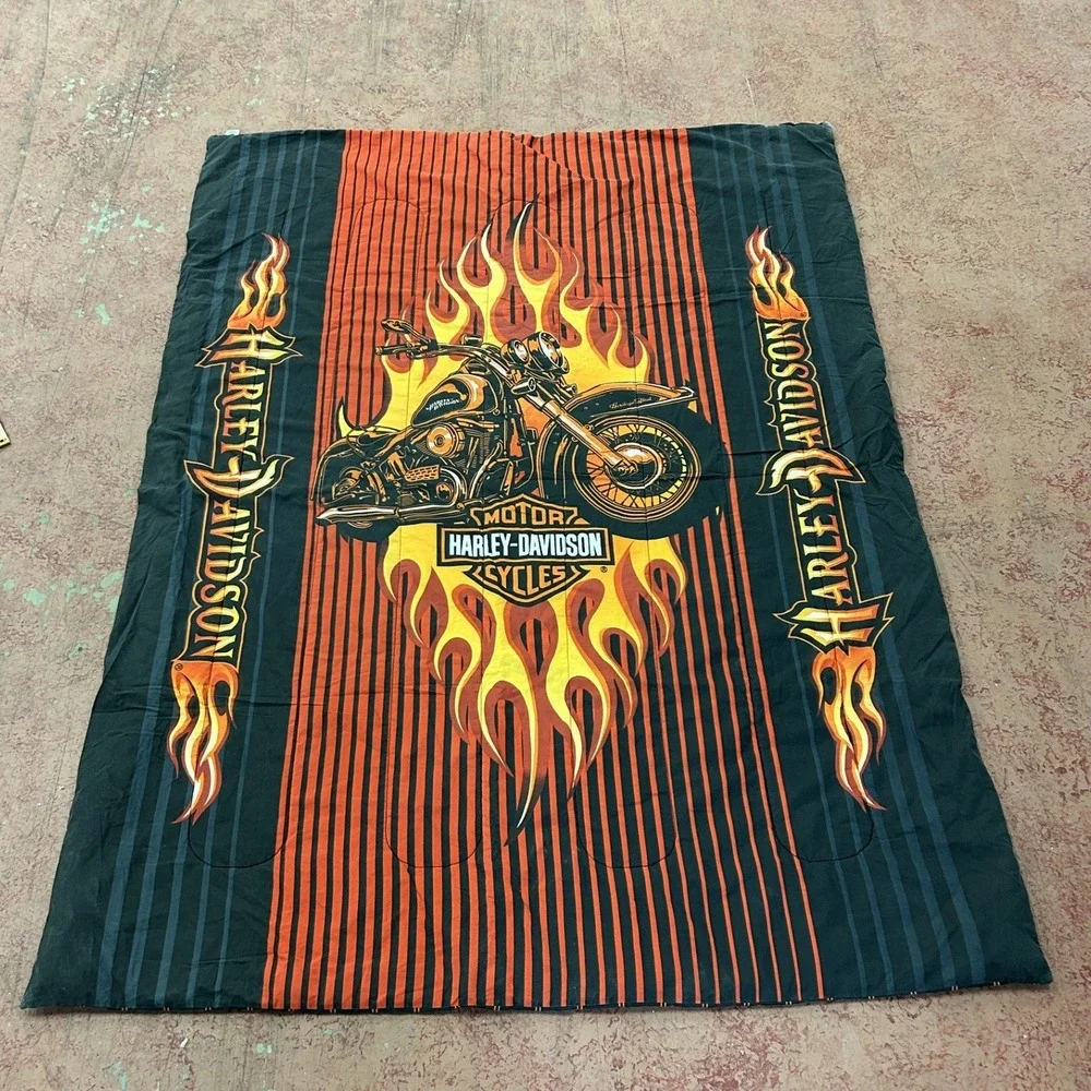 Harley Davidson Comforter Twin Black Orange Flame Motorcycle Reversible